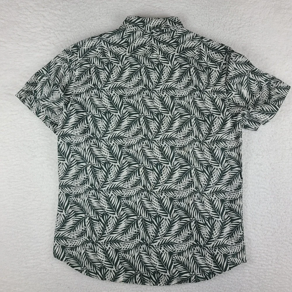 Banana Republic Shirt Mens Large Green Bamboo Leaves Slim Fit Hawaiian Button Up